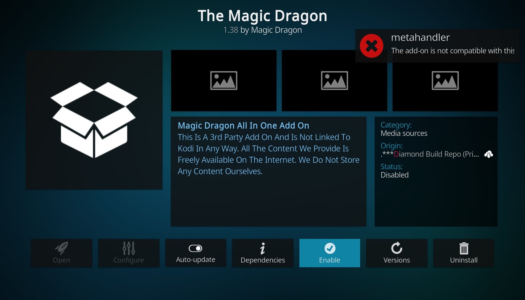 seeing the the add on is not compatible with this version of